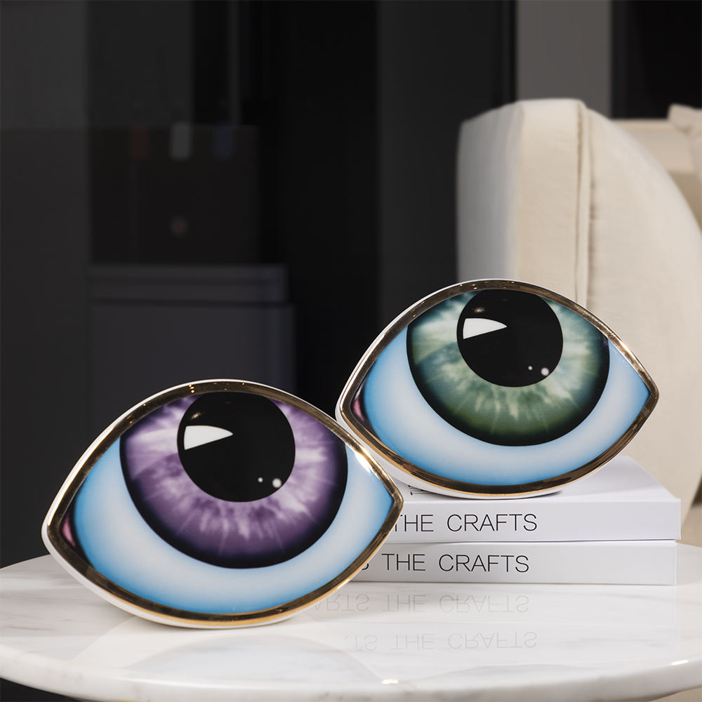 Décoration Œil en Céramique Dorée, Luxe Moderne Vert