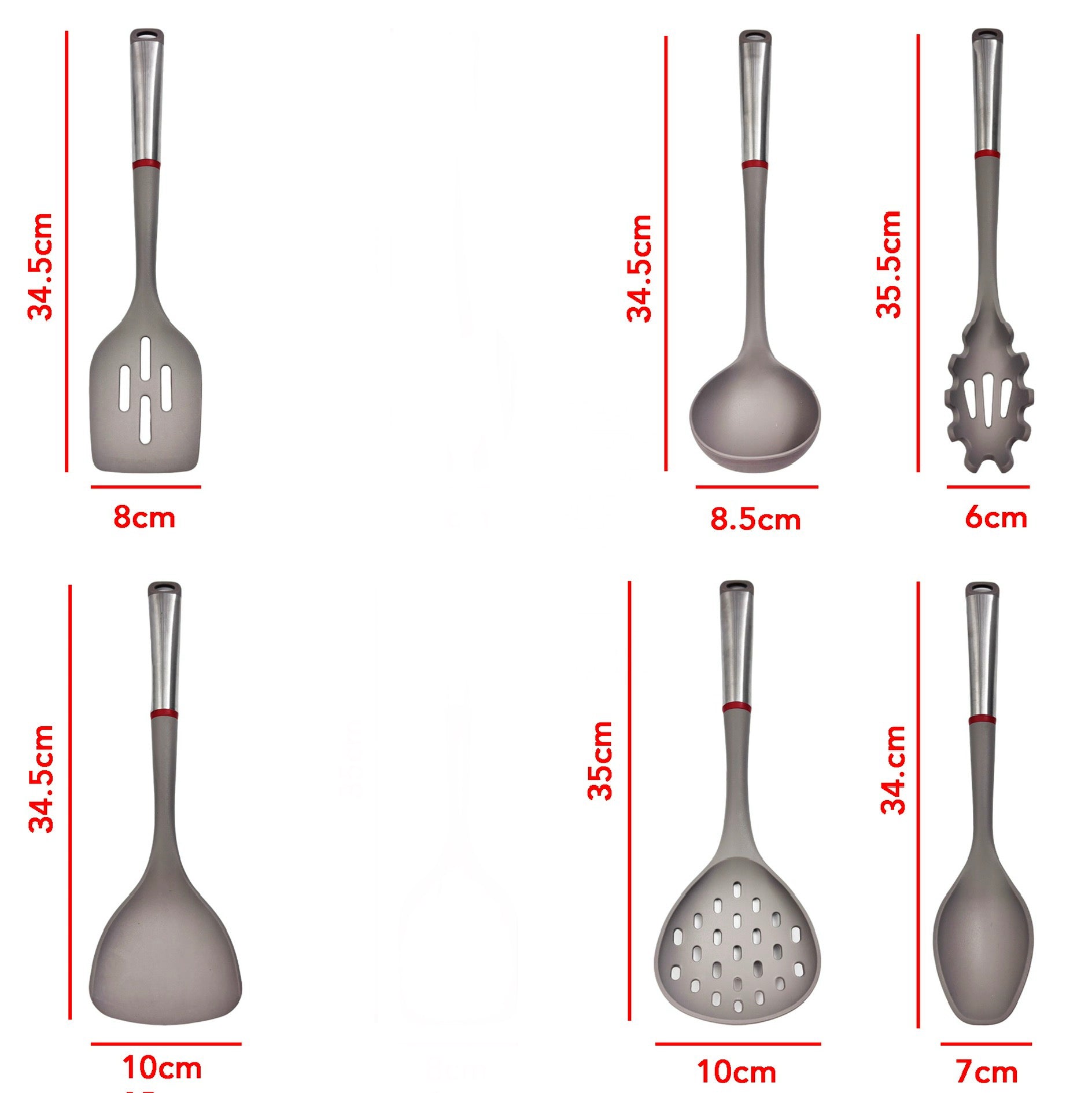 Set d’Ustensiles de Cuisine 6 Pièces en Silicone, Outils de Cuisson Antiadhésifs avec Manches en Acier Inoxydable