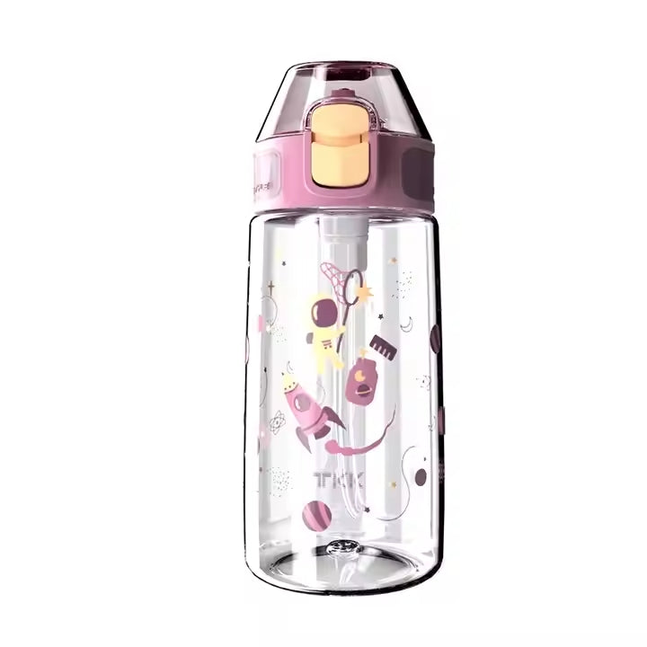 TKK Bouteille enfant 400ml, anti-fuite avec paille, Tritan sans BPA, ouverture à une main