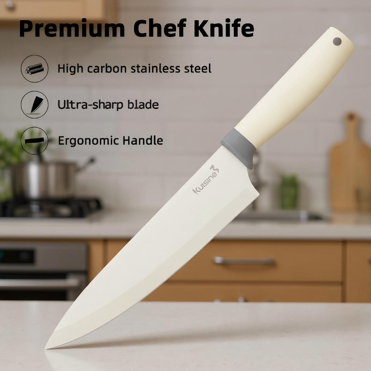 Kuisine Ensemble de Couteaux Premium 6 Pièces Beige, Acier Inoxydable et Ultra Tranchants