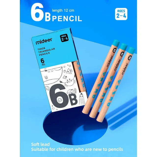 Mideer Crayons triangulaires 6B, 6 pièces