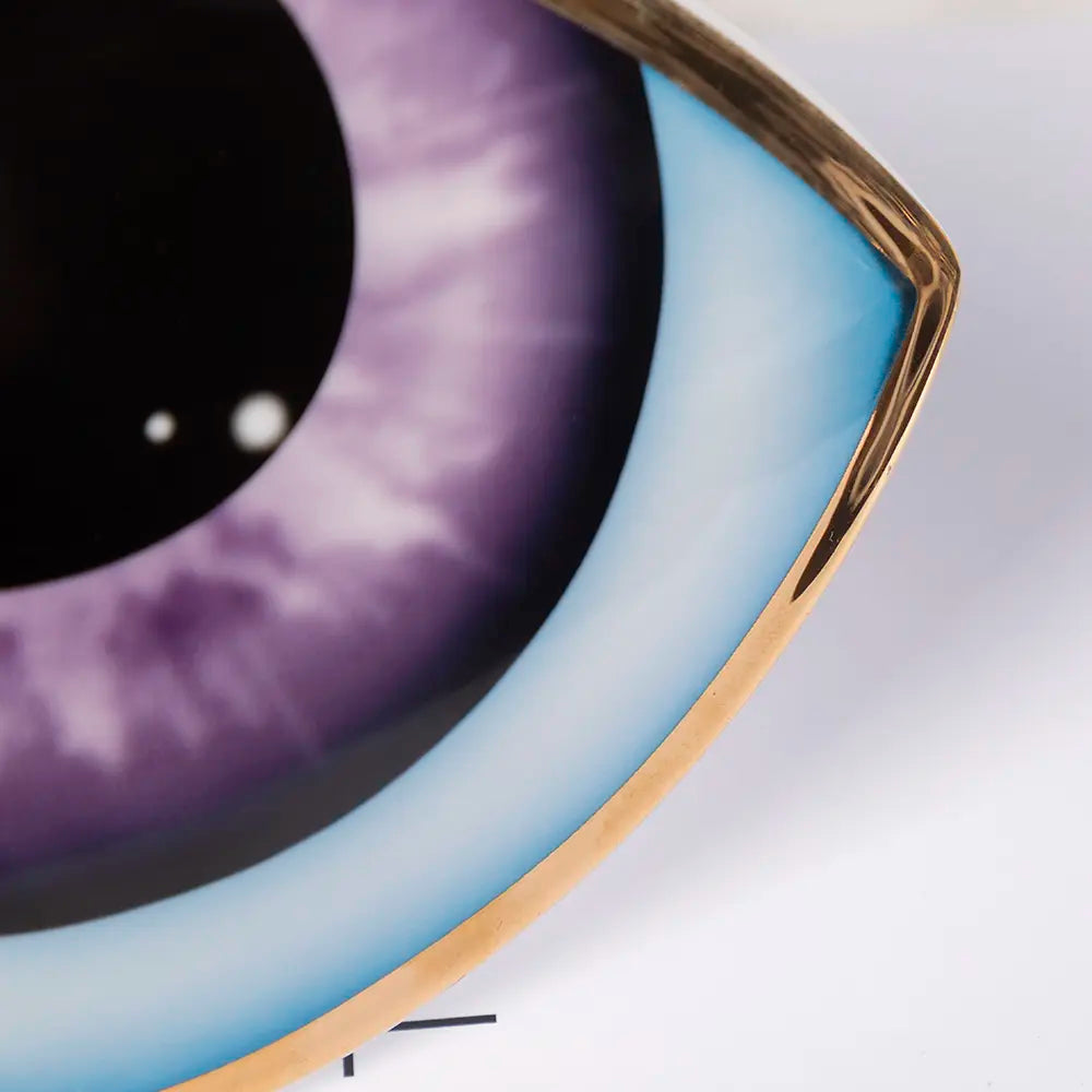 Décoration Œil en Céramique Dorée, Luxe Moderne Violet