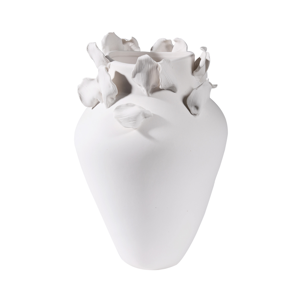 Merlin Living Grand Vase de Table en Céramique Fait Main avec Bourgeons Floraux Blancs