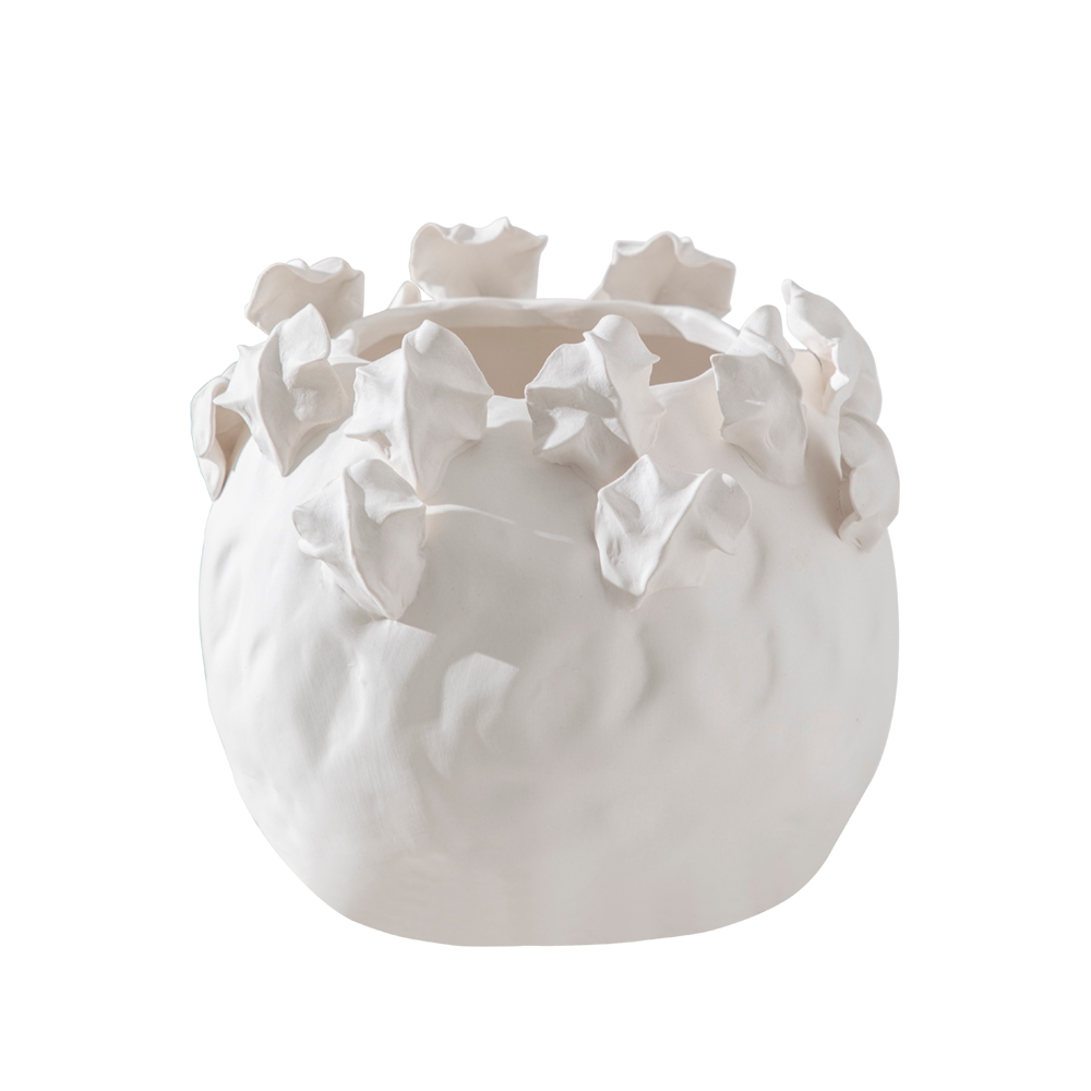 Merlin Living Grand Vase de Table en Céramique Fait Main avec Bourgeons Floraux Blancs