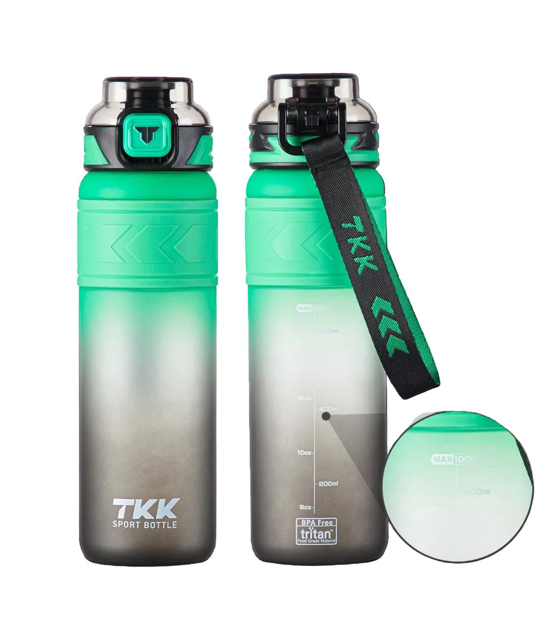 TKK Bouteille de Sport 1000ml en Tritan, Paille Amovible, Couvercle anti-fuite, sans BPA