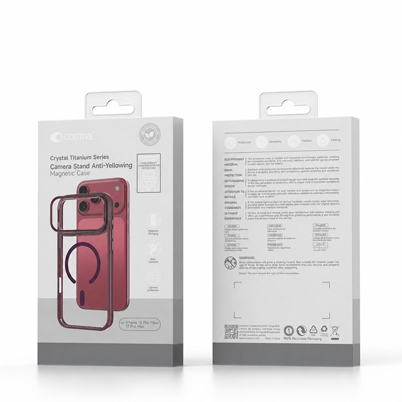 Comma Coque Crystal Titanium, Magnétique, Anti-Jaunissement et Support Caméra pour iPhone 18 Pro Max Glacier