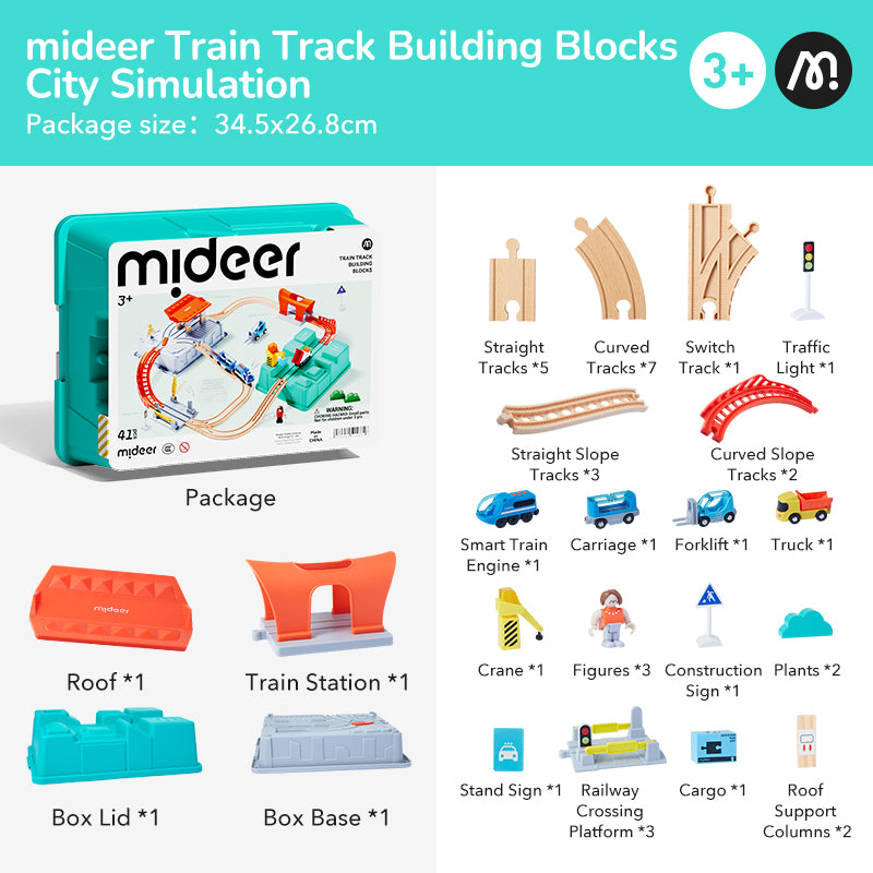 Mideer Blocs de construction circuit de train : Aventure urbaine, 41 pièces