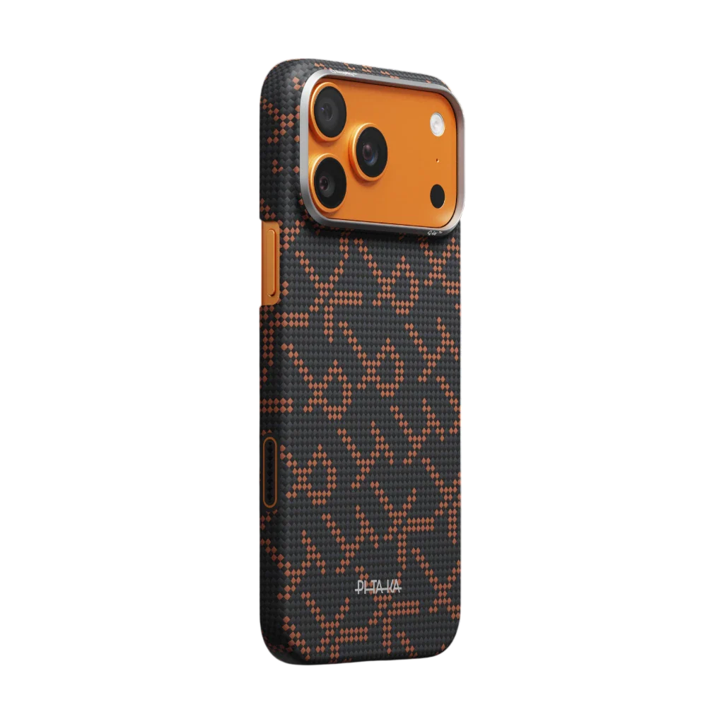 PITAKA Coque Ultra Mince pour iPhone 17 Pro Max Leaping Orange Black avec (PitaTap™)