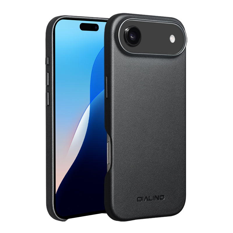 QIALINO Coque arrière Premium Noir, en cuir véritable fait main, compatible MagSafe, pour iPhone 17 Air
