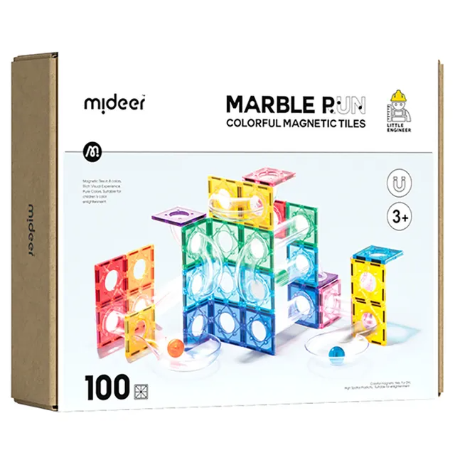 Mideer Tuiles magnétiques colorées, Circuit à billes, 100 pièces