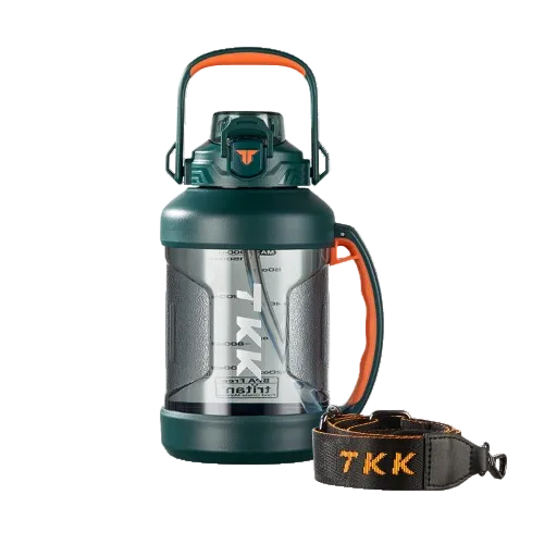 TKK Gourde de Sport 2000ml en Tritan, couvercle 2-en-1 avec paille, sans BPA